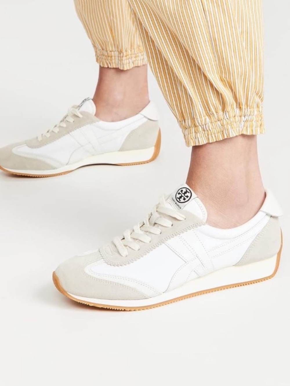 Tory Burch Hank Snow White Beige Low Top Sneakers Size 10 Leather Suede Neutral